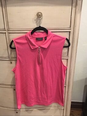 Rafaella Bright Pink Sleeveless Zip-Collar Tank